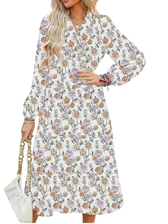 Dokotoo Dresses & Skirts - Dokotoo Floral Long Sleeve Maxi Dress Boho Large White Orange New